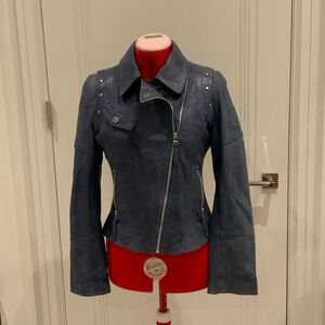 Stylish Blue Leather Jacket for Women